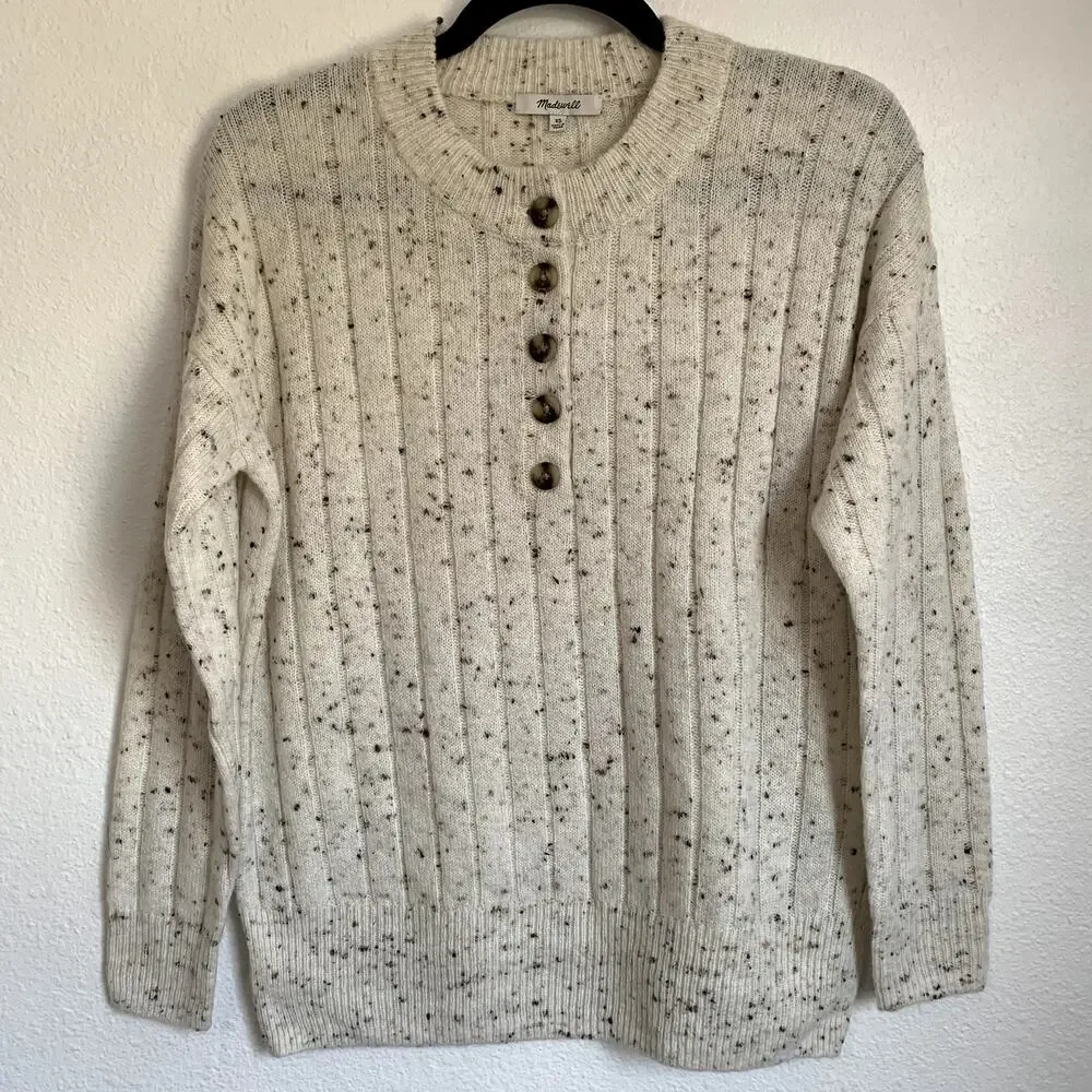 Madewell Donegal‎ Bowden Henley Wool Blend Sweater Coziest Yarn in Cream